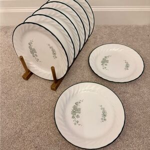 Elegant White Corelle side Plates with Green Floral Design